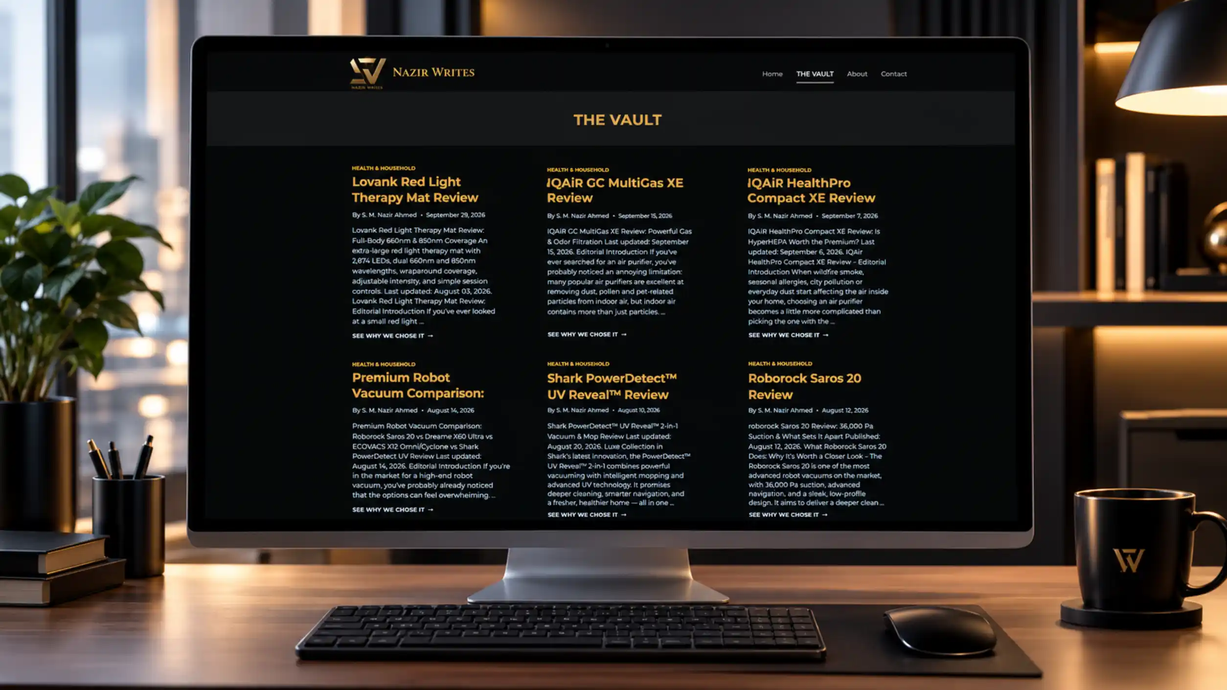 Sheer Vault premium product review website displayed on a desktop monitor